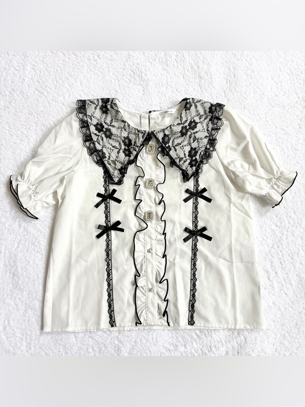 Majoretty Blouse Jirai Kei Ryosan Lolita Bow Lace Tops Japan Idol Short Sleeve